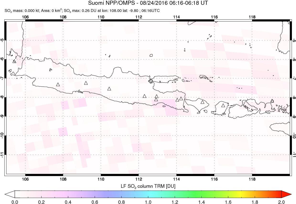 A sulfur dioxide image over Java, Indonesia on Aug 24, 2016.
