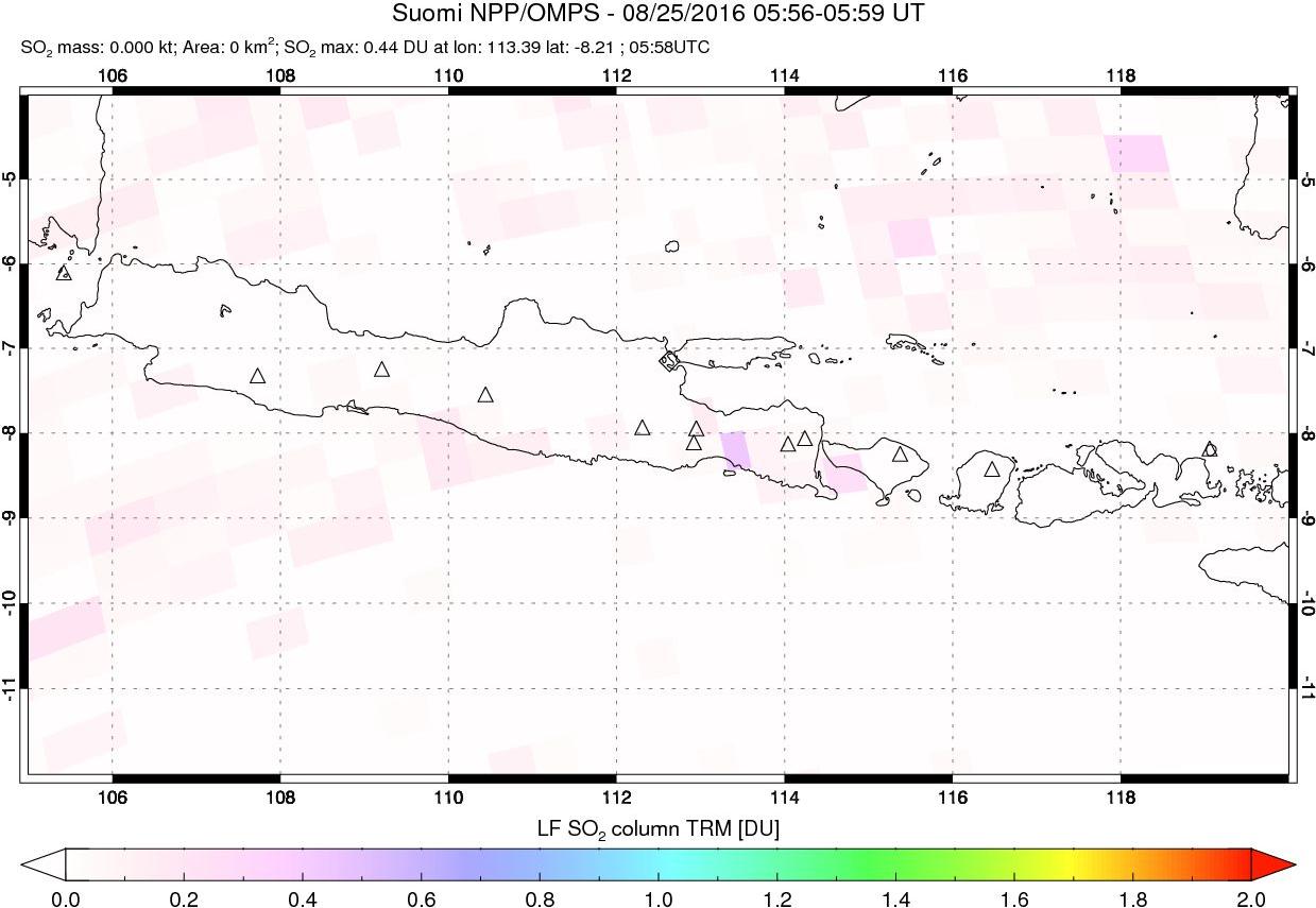 A sulfur dioxide image over Java, Indonesia on Aug 25, 2016.
