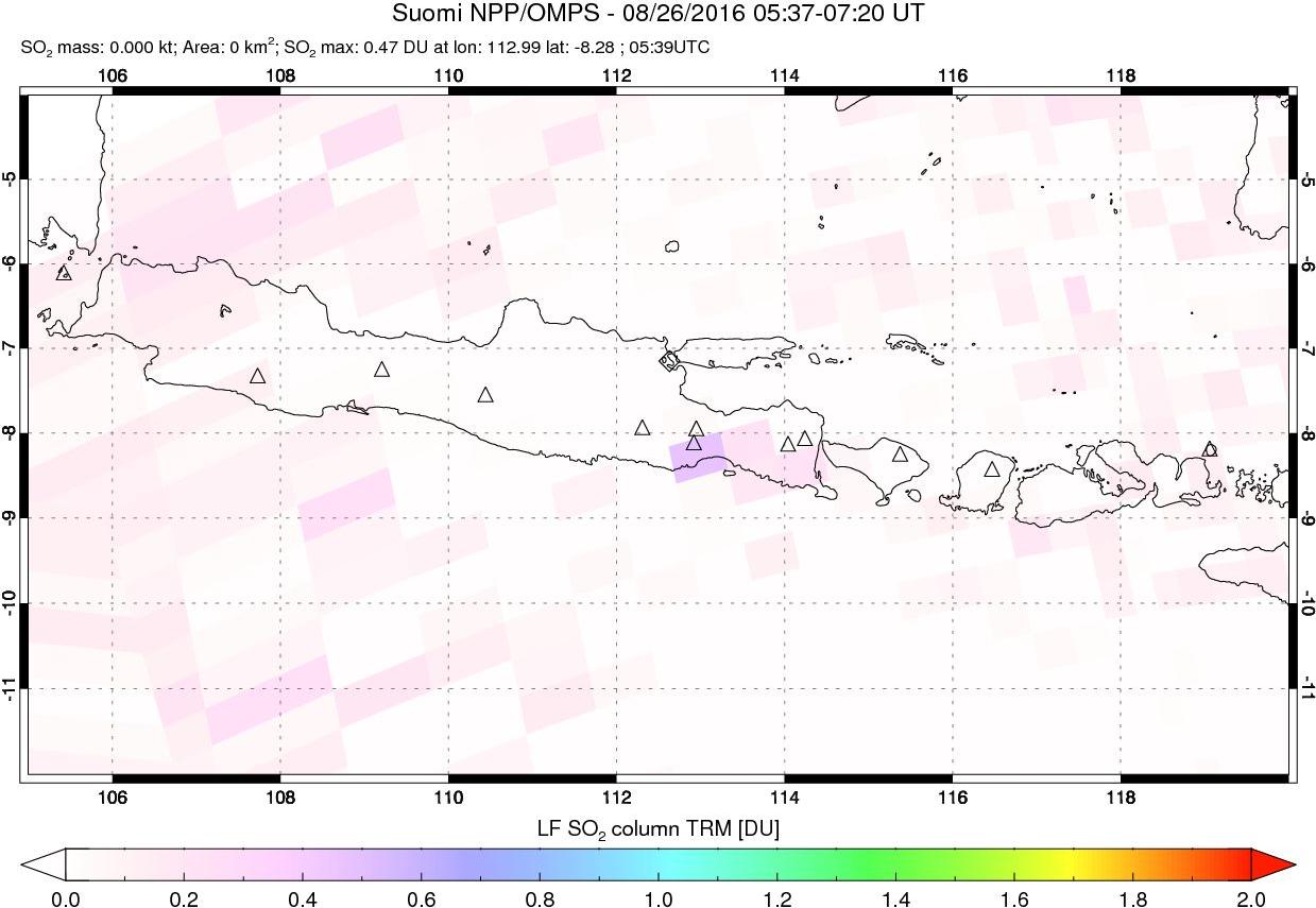 A sulfur dioxide image over Java, Indonesia on Aug 26, 2016.