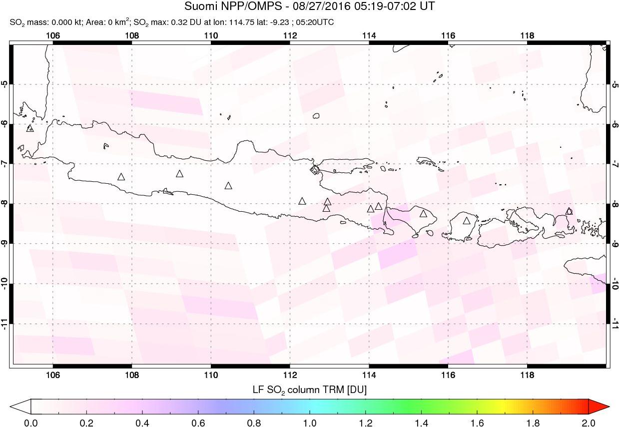 A sulfur dioxide image over Java, Indonesia on Aug 27, 2016.
