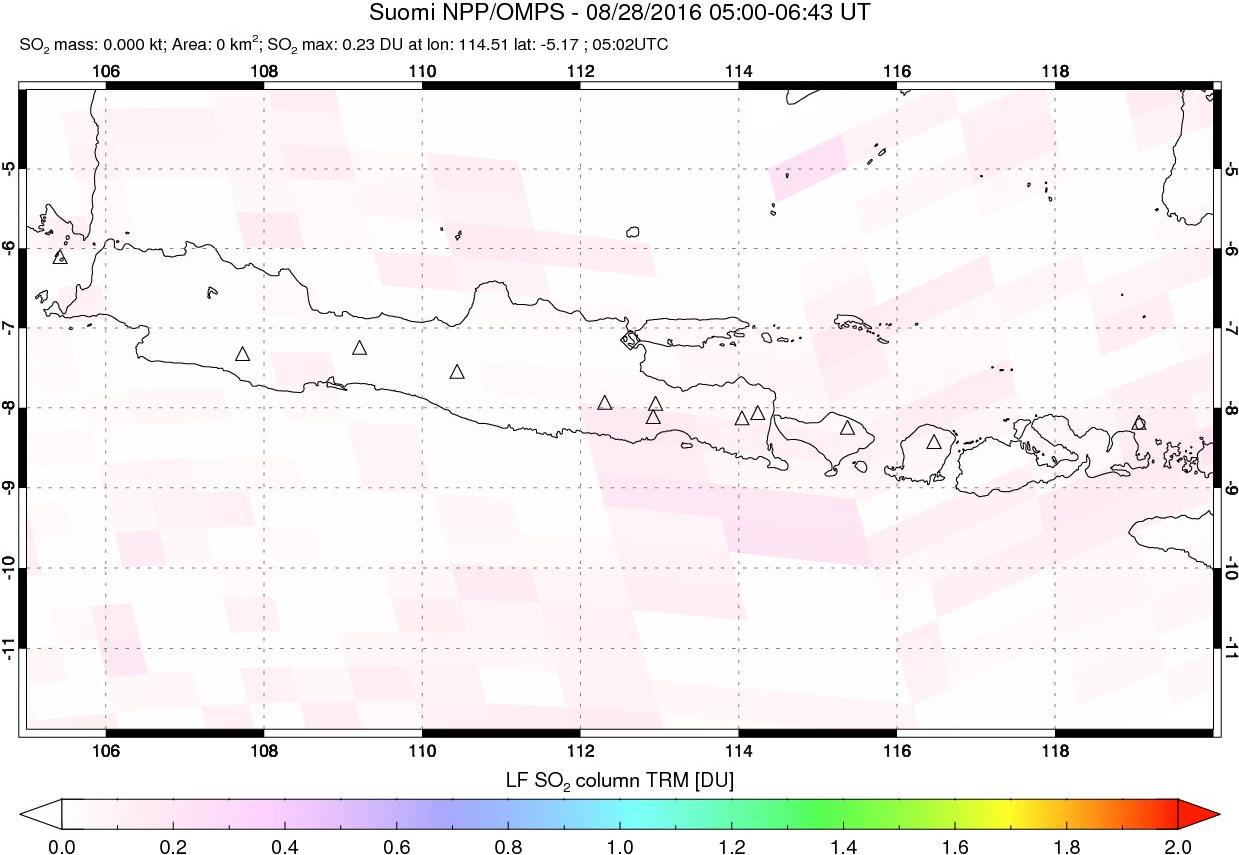 A sulfur dioxide image over Java, Indonesia on Aug 28, 2016.