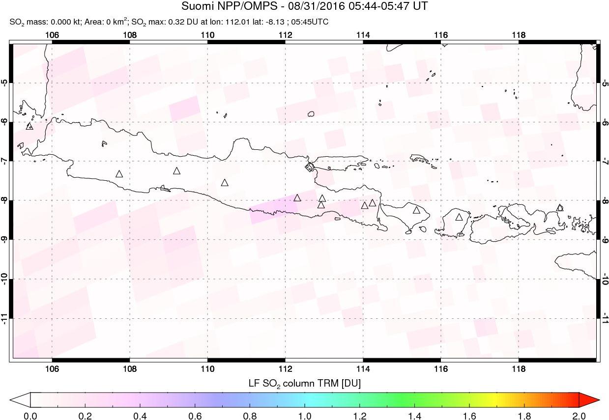 A sulfur dioxide image over Java, Indonesia on Aug 31, 2016.