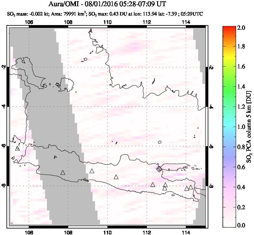 A sulfur dioxide image over Java, Indonesia on Aug 01, 2016.