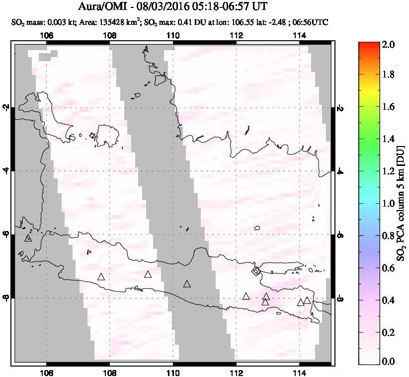 A sulfur dioxide image over Java, Indonesia on Aug 03, 2016.