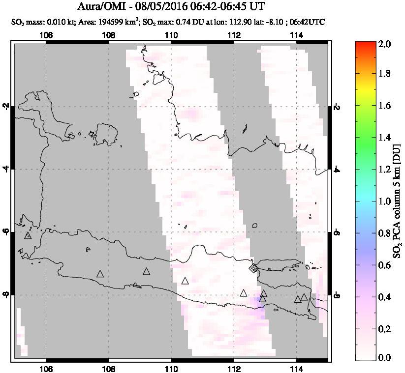 A sulfur dioxide image over Java, Indonesia on Aug 05, 2016.