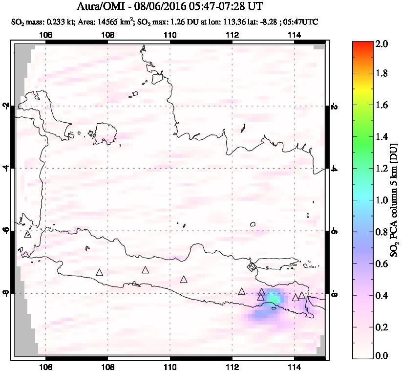 A sulfur dioxide image over Java, Indonesia on Aug 06, 2016.