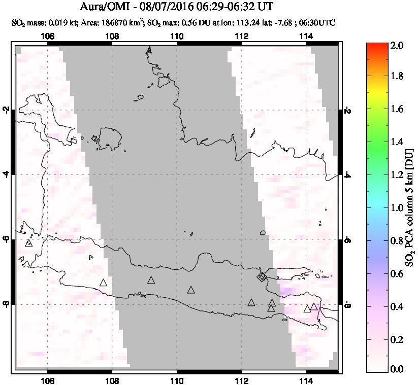 A sulfur dioxide image over Java, Indonesia on Aug 07, 2016.