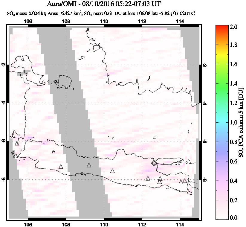 A sulfur dioxide image over Java, Indonesia on Aug 10, 2016.