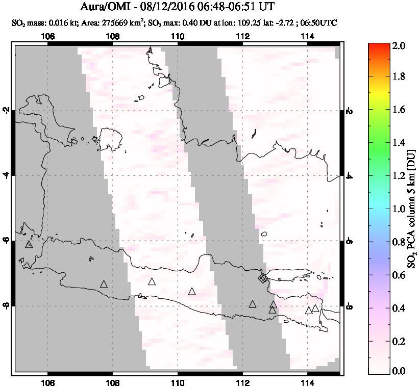 A sulfur dioxide image over Java, Indonesia on Aug 12, 2016.