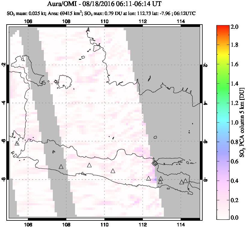 A sulfur dioxide image over Java, Indonesia on Aug 18, 2016.