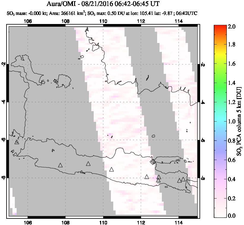 A sulfur dioxide image over Java, Indonesia on Aug 21, 2016.