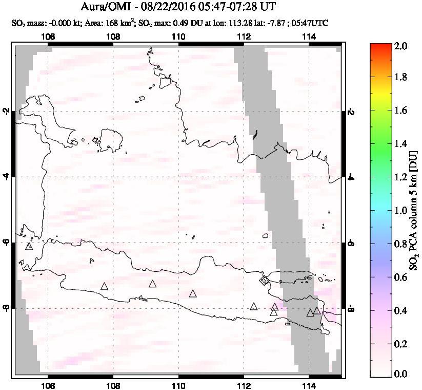 A sulfur dioxide image over Java, Indonesia on Aug 22, 2016.