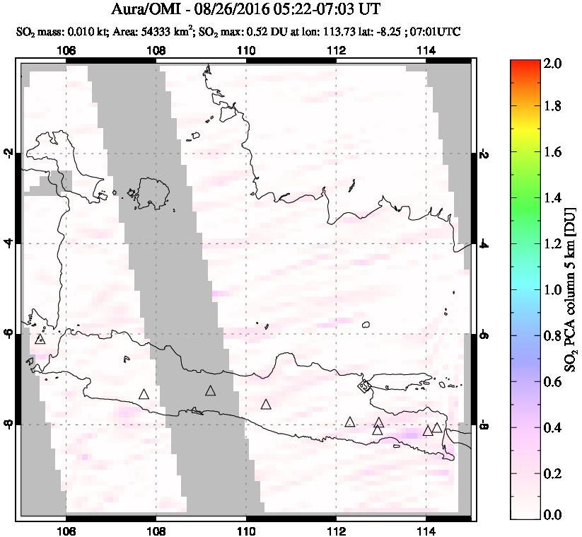 A sulfur dioxide image over Java, Indonesia on Aug 26, 2016.