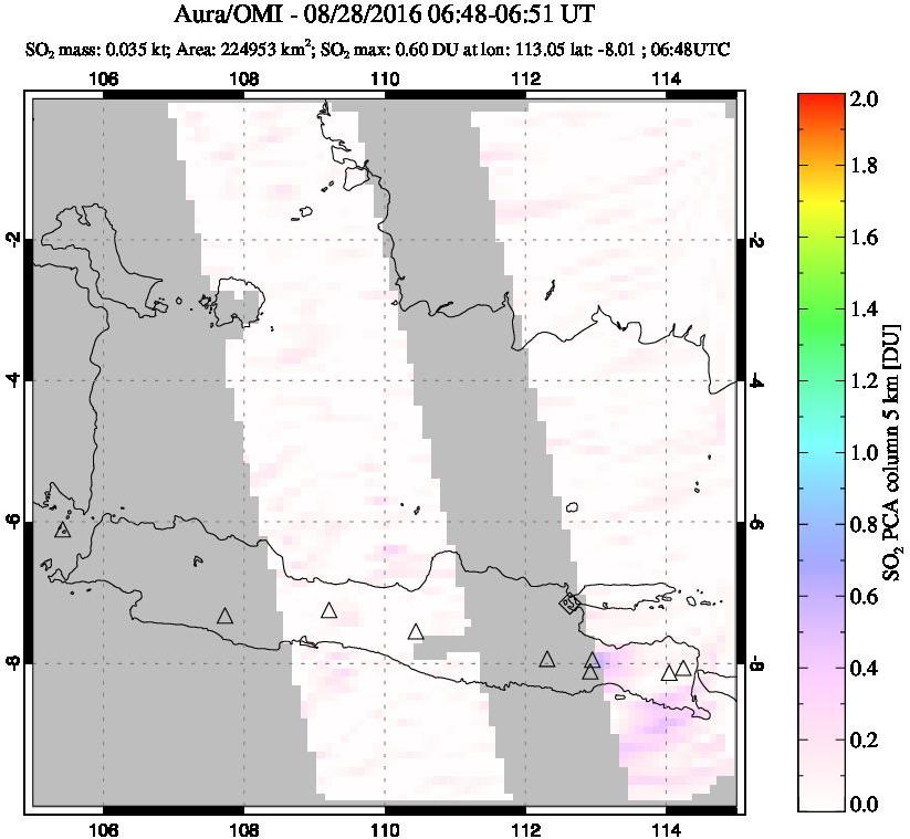 A sulfur dioxide image over Java, Indonesia on Aug 28, 2016.