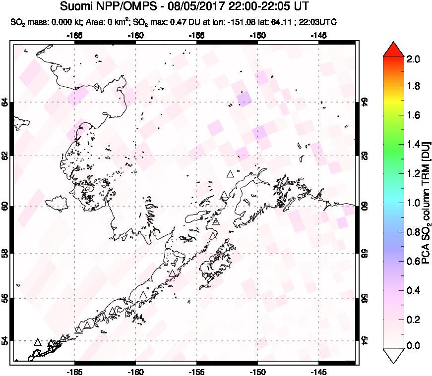 A sulfur dioxide image over Alaska, USA on Aug 05, 2017.