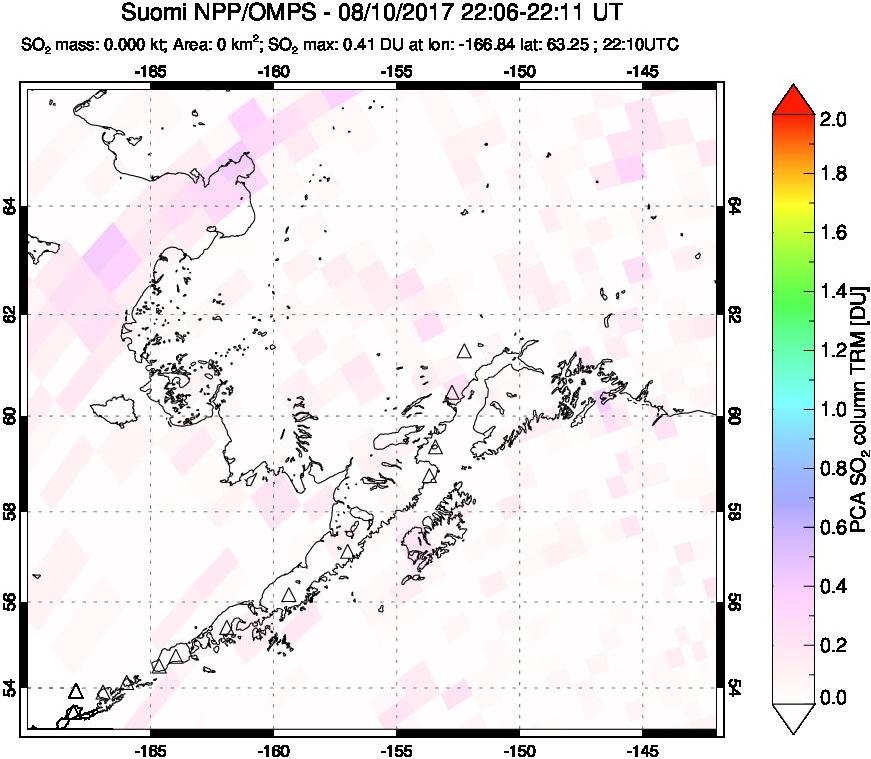 A sulfur dioxide image over Alaska, USA on Aug 10, 2017.