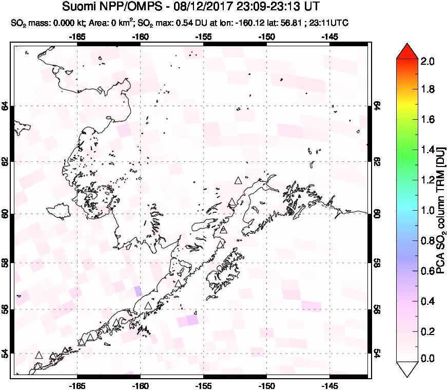 A sulfur dioxide image over Alaska, USA on Aug 12, 2017.