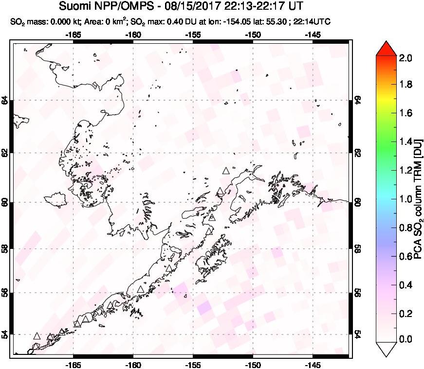 A sulfur dioxide image over Alaska, USA on Aug 15, 2017.