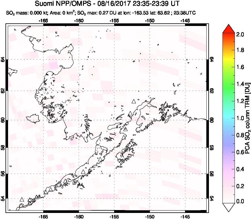 A sulfur dioxide image over Alaska, USA on Aug 16, 2017.