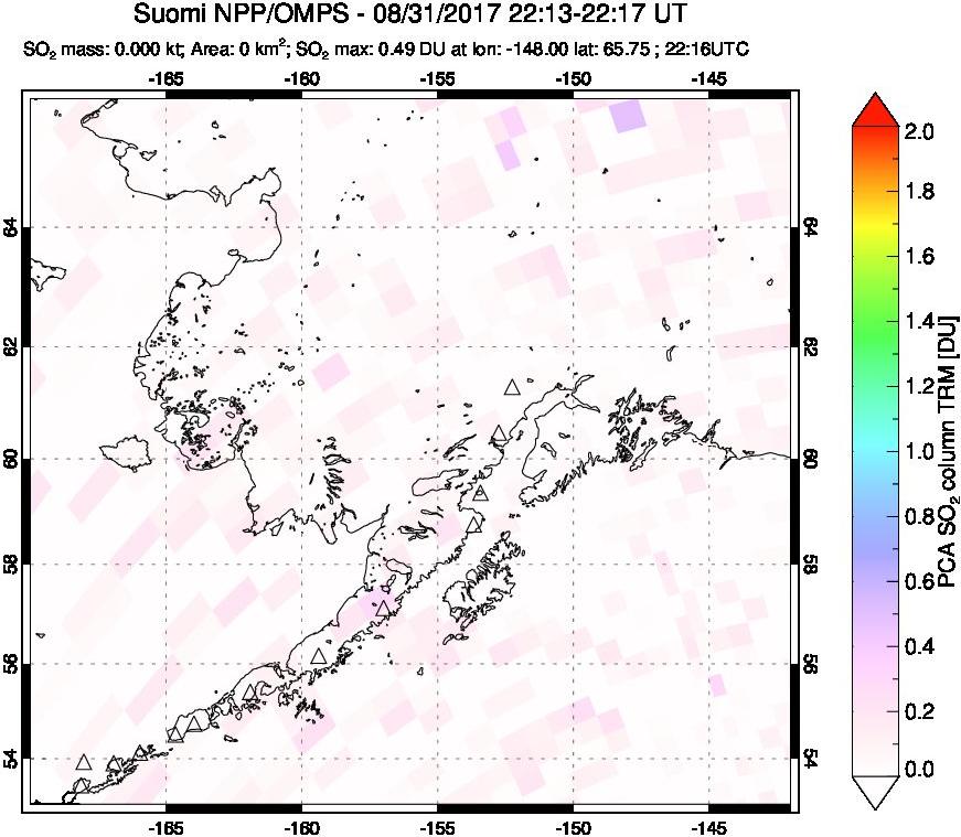 A sulfur dioxide image over Alaska, USA on Aug 31, 2017.