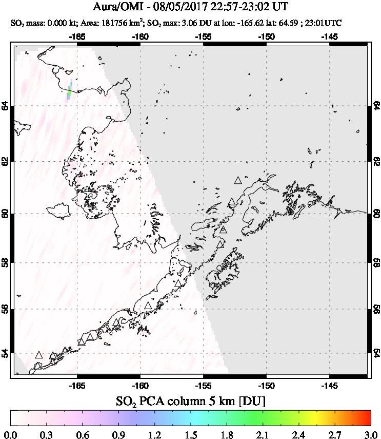 A sulfur dioxide image over Alaska, USA on Aug 05, 2017.