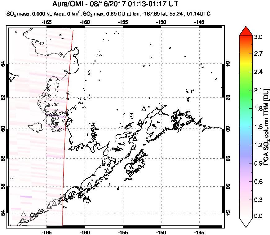 A sulfur dioxide image over Alaska, USA on Aug 16, 2017.