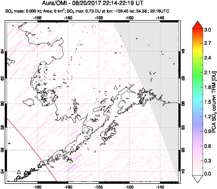 A sulfur dioxide image over Alaska, USA on Aug 20, 2017.