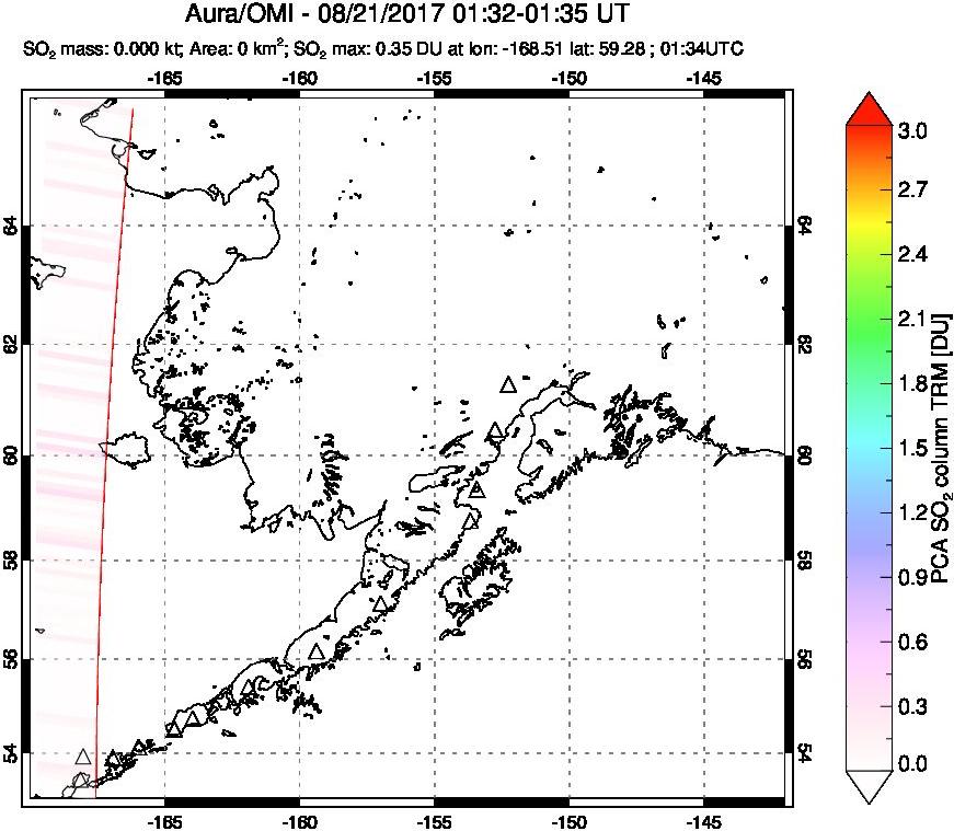 A sulfur dioxide image over Alaska, USA on Aug 21, 2017.