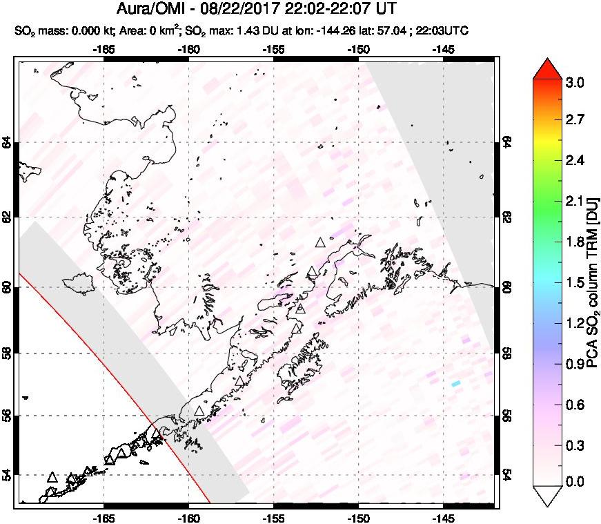 A sulfur dioxide image over Alaska, USA on Aug 22, 2017.