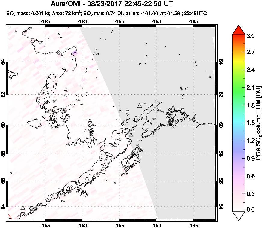 A sulfur dioxide image over Alaska, USA on Aug 23, 2017.