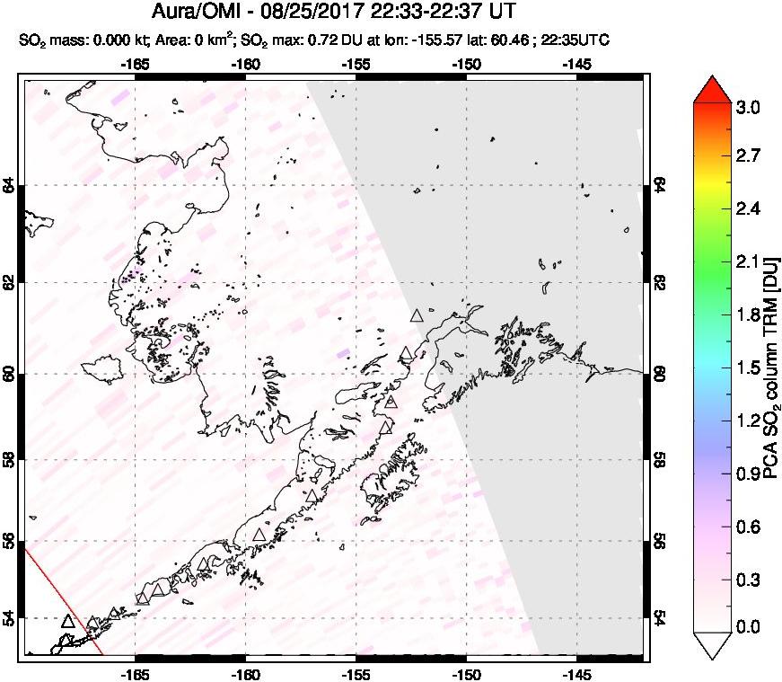 A sulfur dioxide image over Alaska, USA on Aug 25, 2017.