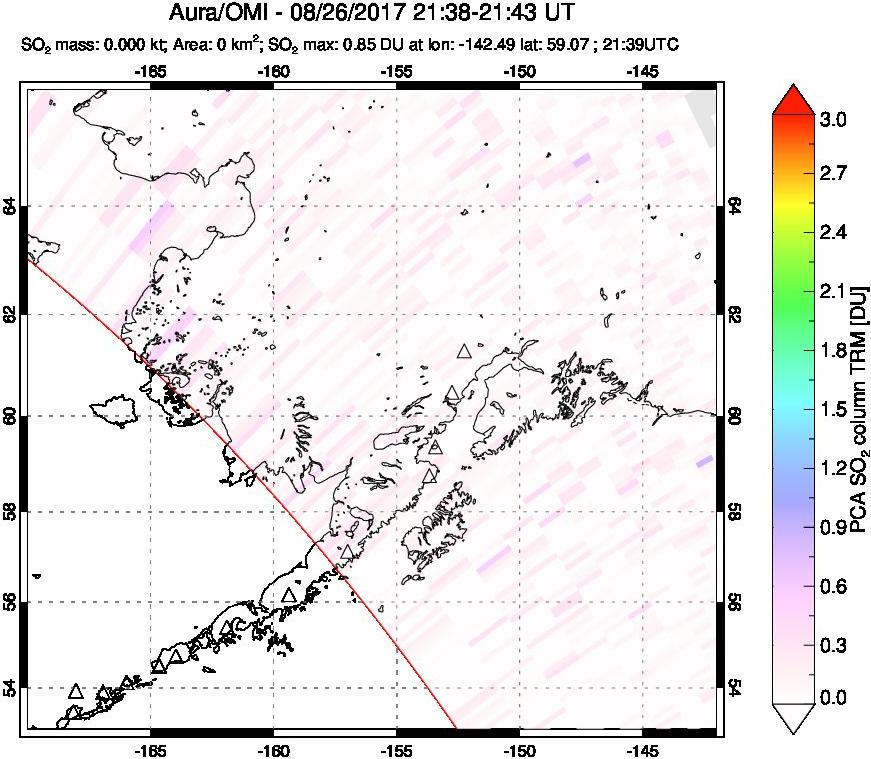 A sulfur dioxide image over Alaska, USA on Aug 26, 2017.