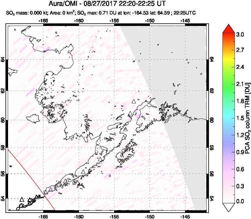 A sulfur dioxide image over Alaska, USA on Aug 27, 2017.