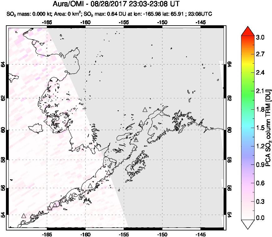 A sulfur dioxide image over Alaska, USA on Aug 28, 2017.