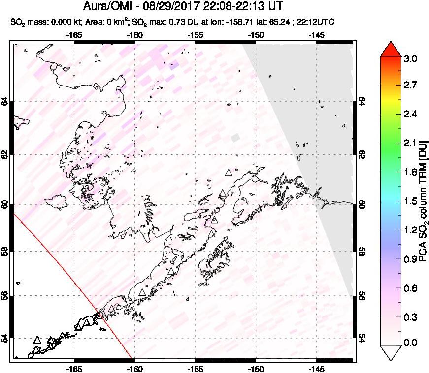 A sulfur dioxide image over Alaska, USA on Aug 29, 2017.