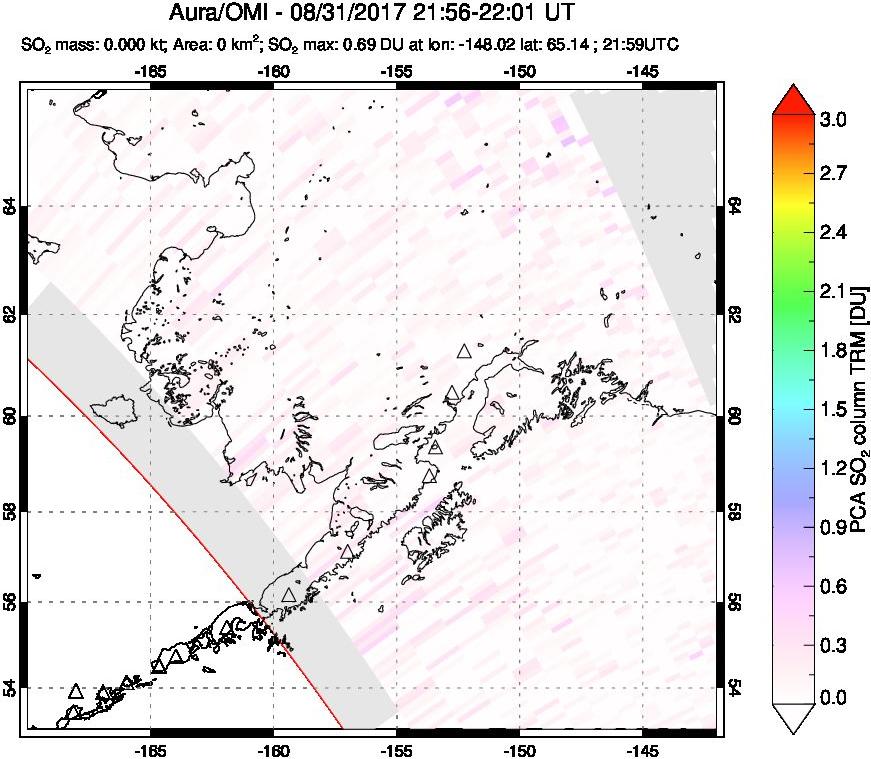 A sulfur dioxide image over Alaska, USA on Aug 31, 2017.