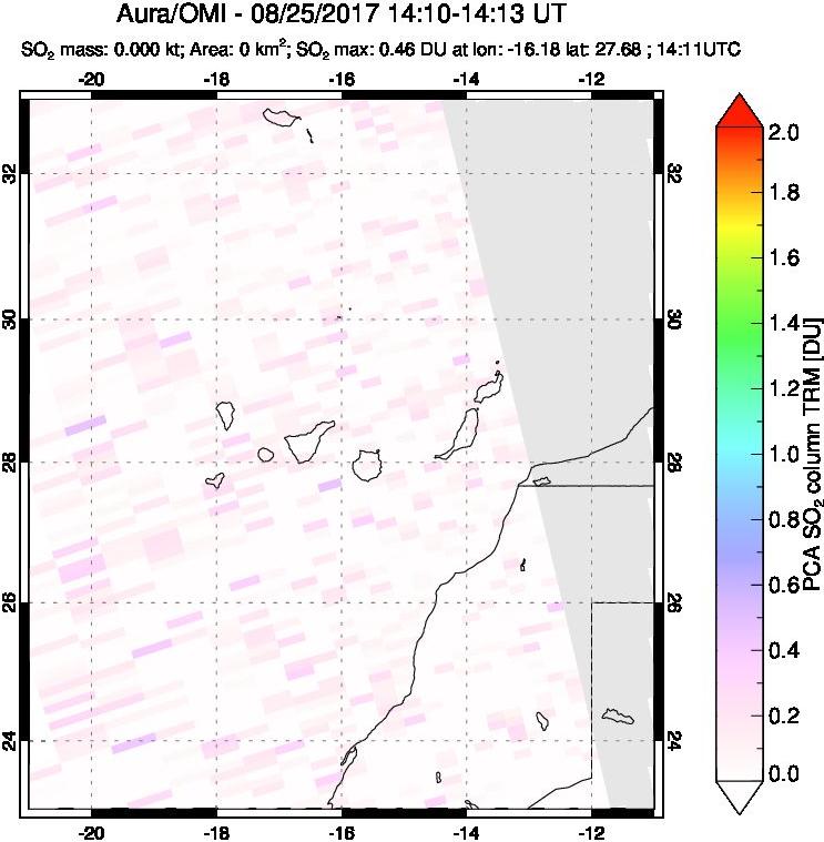 A sulfur dioxide image over Canary Islands on Aug 25, 2017.