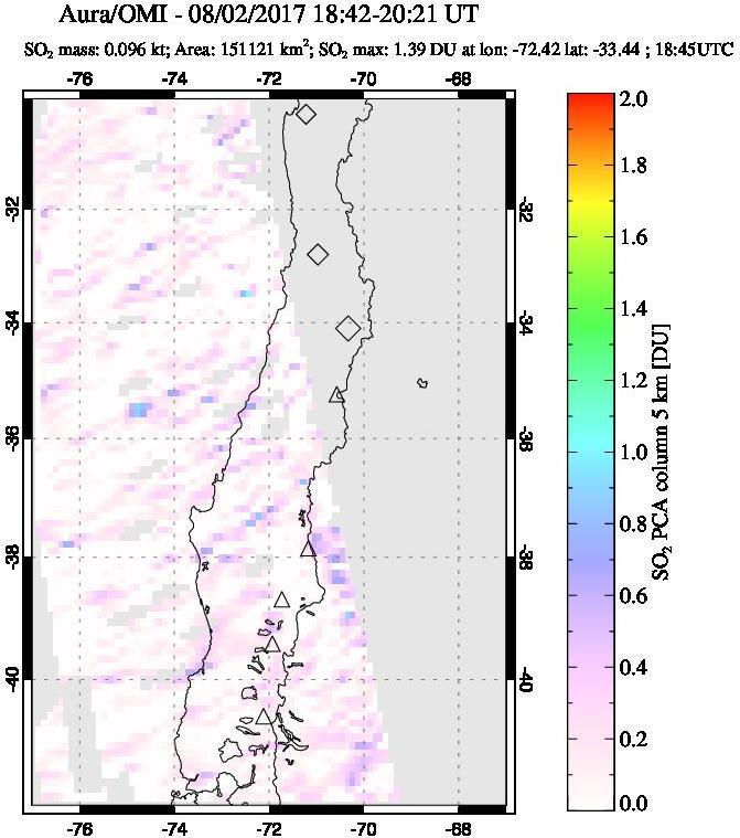 A sulfur dioxide image over Central Chile on Aug 02, 2017.
