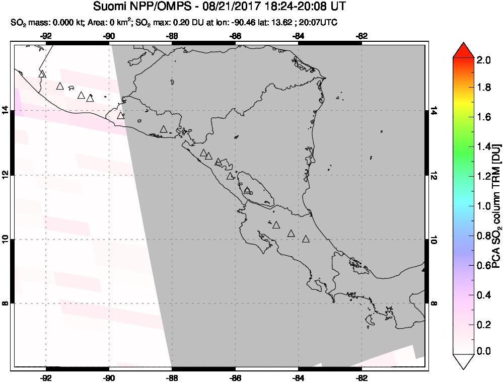 A sulfur dioxide image over Central America on Aug 21, 2017.