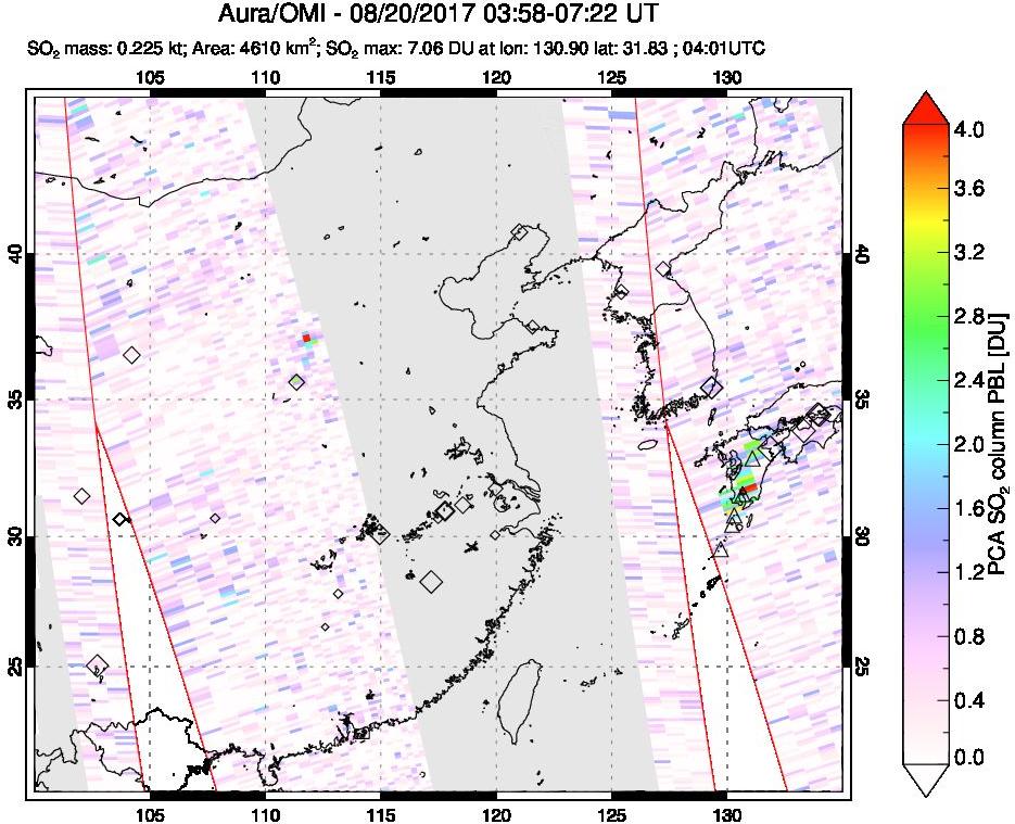 A sulfur dioxide image over Eastern China on Aug 20, 2017.