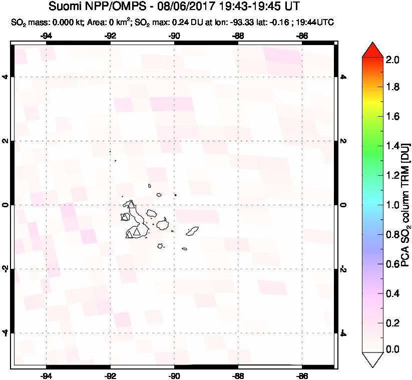 A sulfur dioxide image over Galápagos Islands on Aug 06, 2017.
