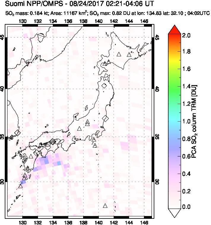 A sulfur dioxide image over Japan on Aug 24, 2017.