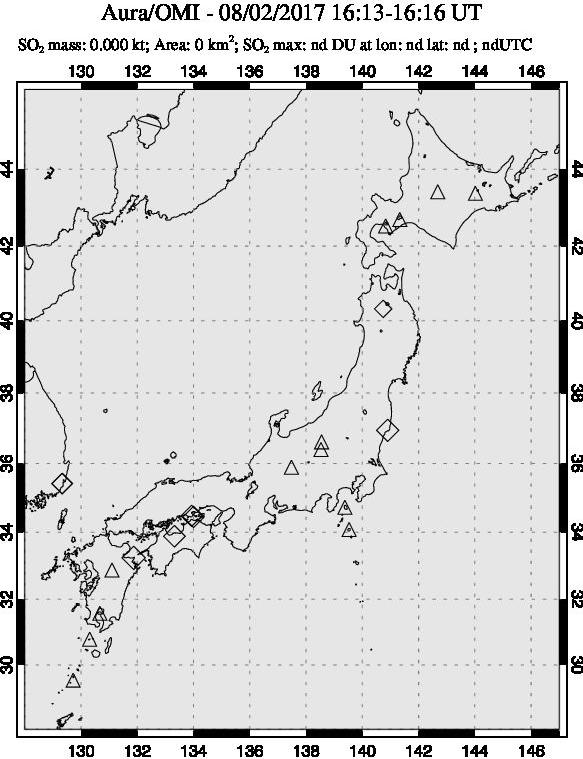 A sulfur dioxide image over Japan on Aug 02, 2017.