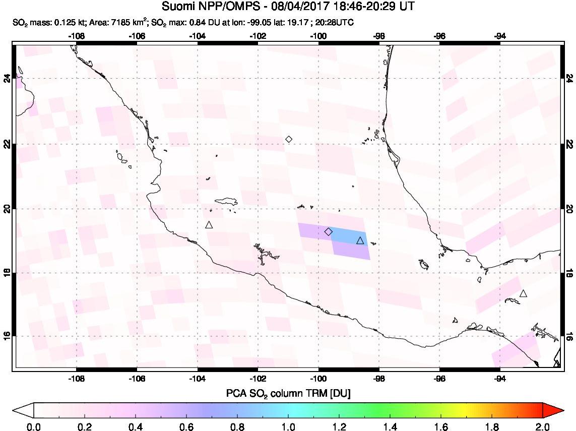 A sulfur dioxide image over Mexico on Aug 04, 2017.