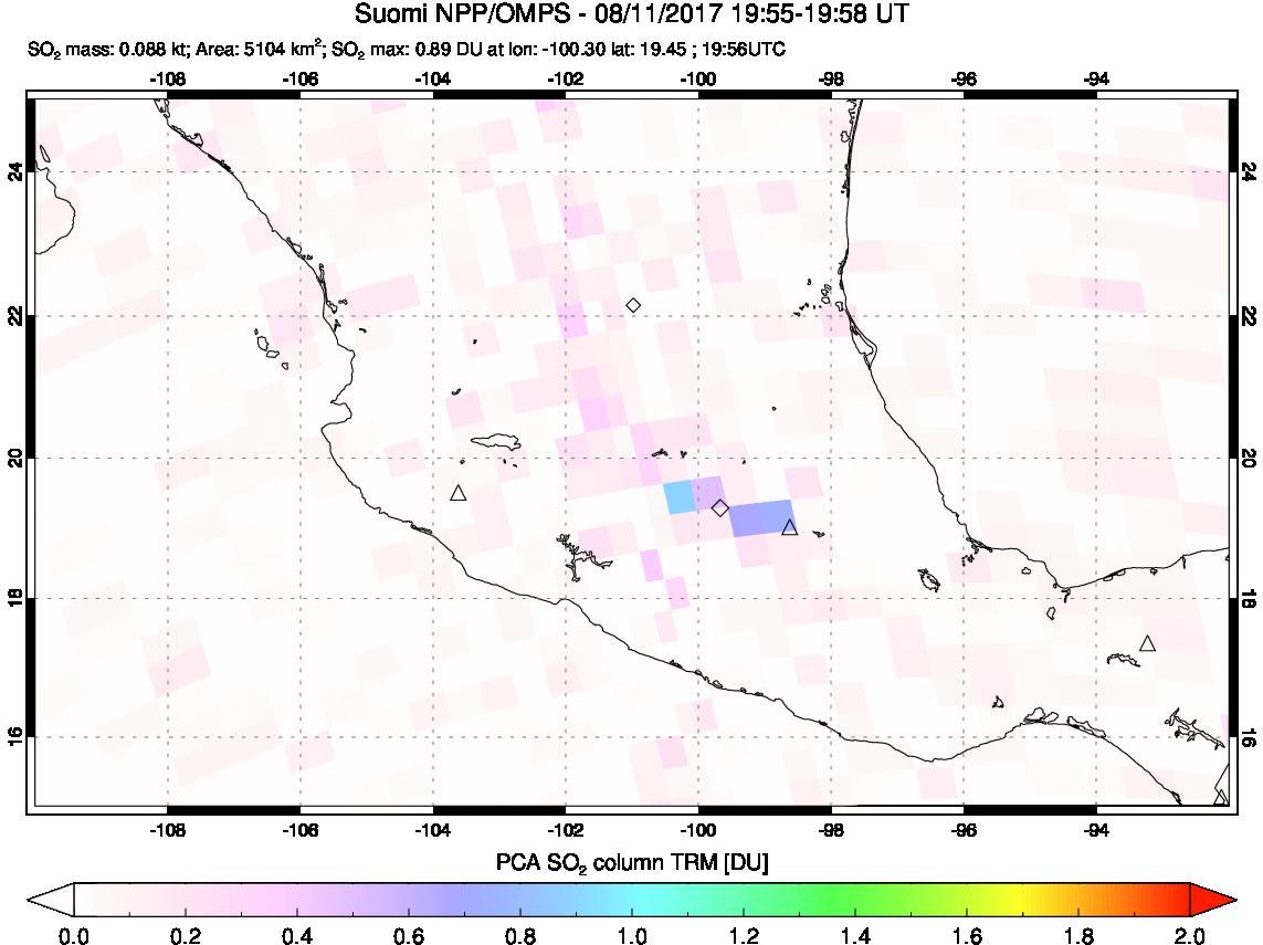 A sulfur dioxide image over Mexico on Aug 11, 2017.