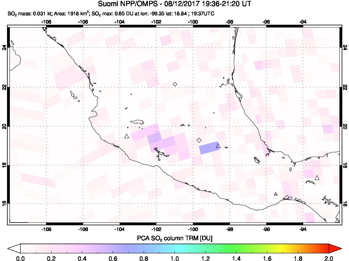 A sulfur dioxide image over Mexico on Aug 12, 2017.