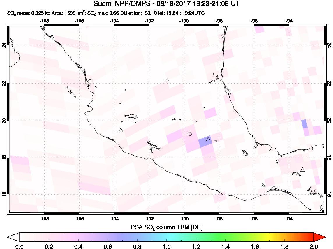 A sulfur dioxide image over Mexico on Aug 18, 2017.