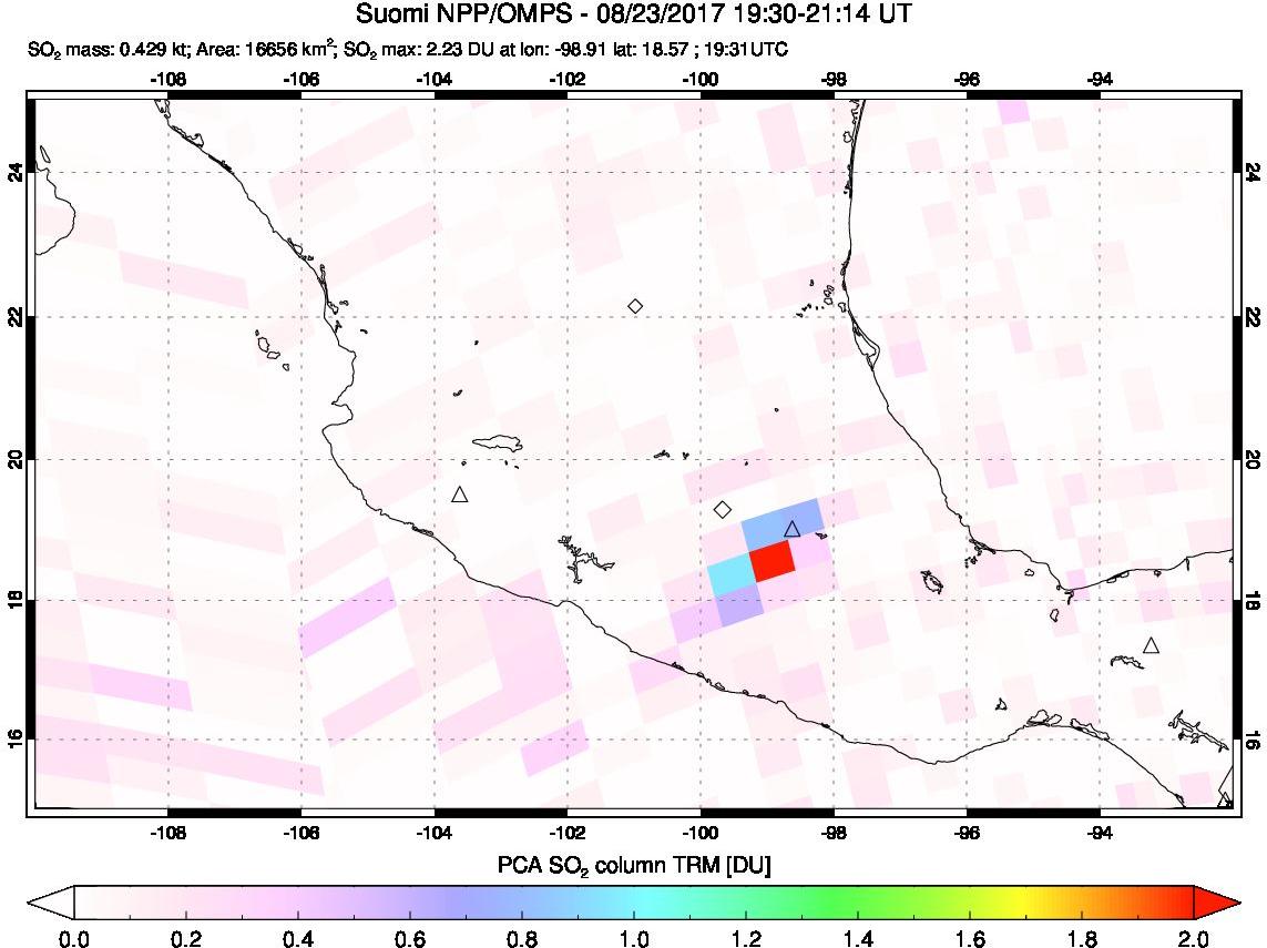 A sulfur dioxide image over Mexico on Aug 23, 2017.