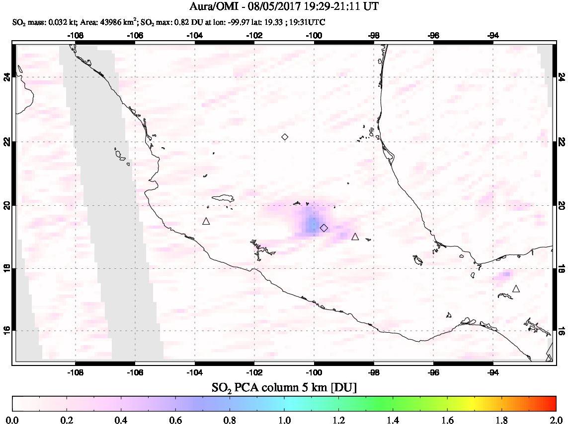 A sulfur dioxide image over Mexico on Aug 05, 2017.