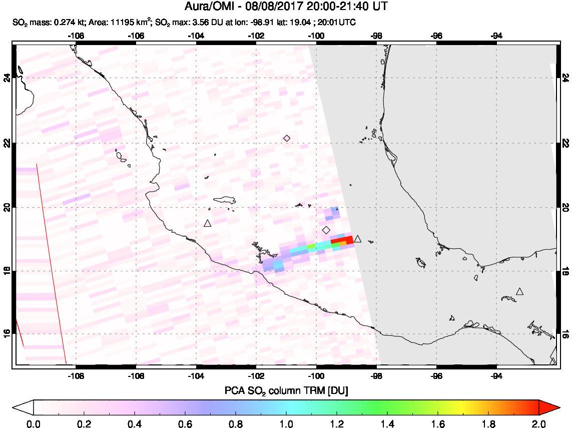 A sulfur dioxide image over Mexico on Aug 08, 2017.